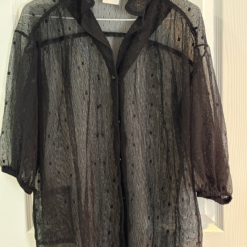 Vintage Mesh Button Down Black Elastic arms Dark Cottagecore Whimsygoth Grunge